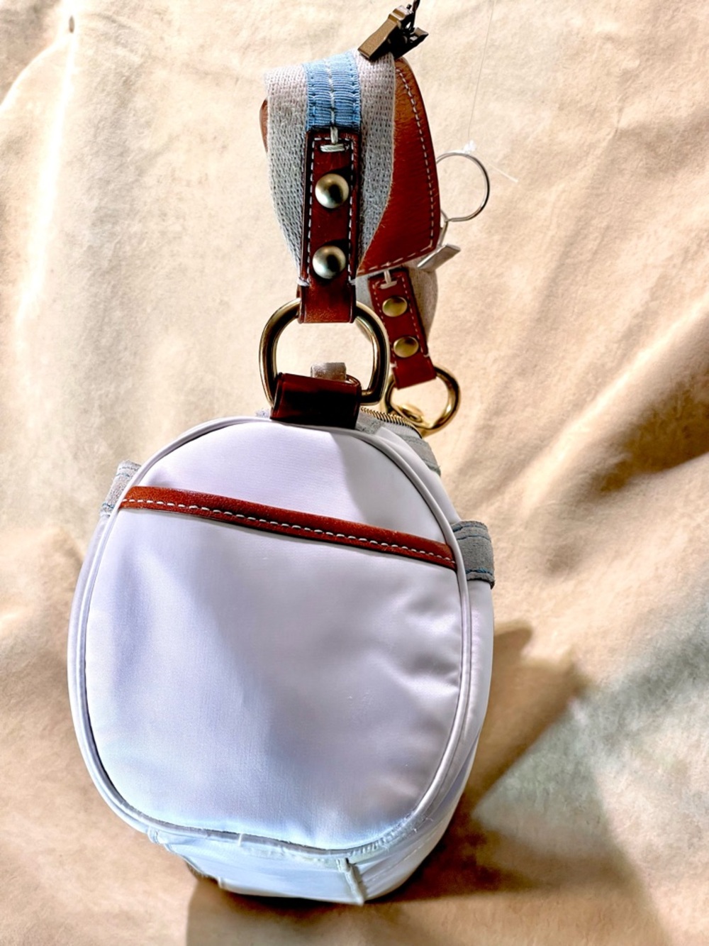 Coach Light Blue and White Mini Shoulder Bag with Brown Trim - Picture 6 of 11